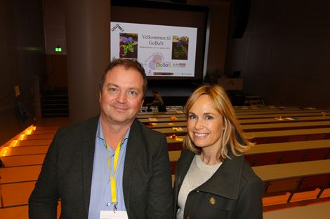Administrerende direktør Anne Lindboe og styreleder i PBL, Eirik Husby på GoBaN-konferansen i Oslo. 
